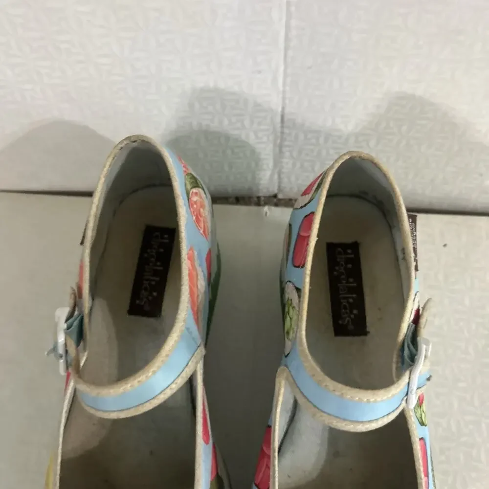 Hot Chocolate Design Sushi Mary Jane Platform Shoes Blue Novelty Women's Size 7